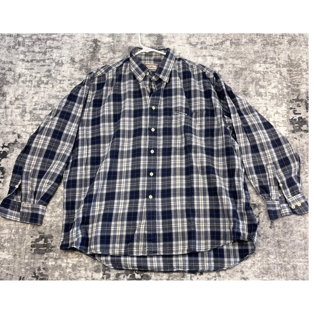 Thomas Burberry Mens XL Blue White Plaid Button Down Shirt Long Sleeve Cotton